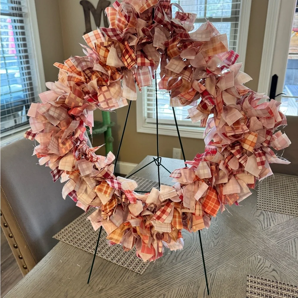 Hand Crafted Plaid Wreath - Red and Pink